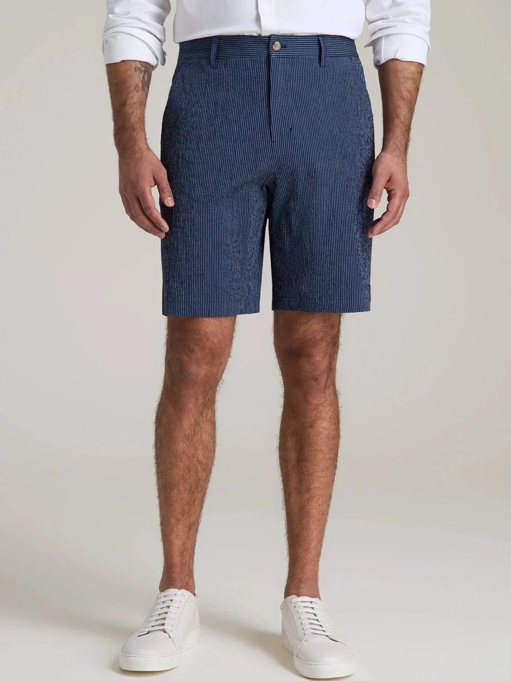 Zara Man‎ Mens Navy Blue Pinstripe Drawstring Shorts Size L Summer Casual NWT
